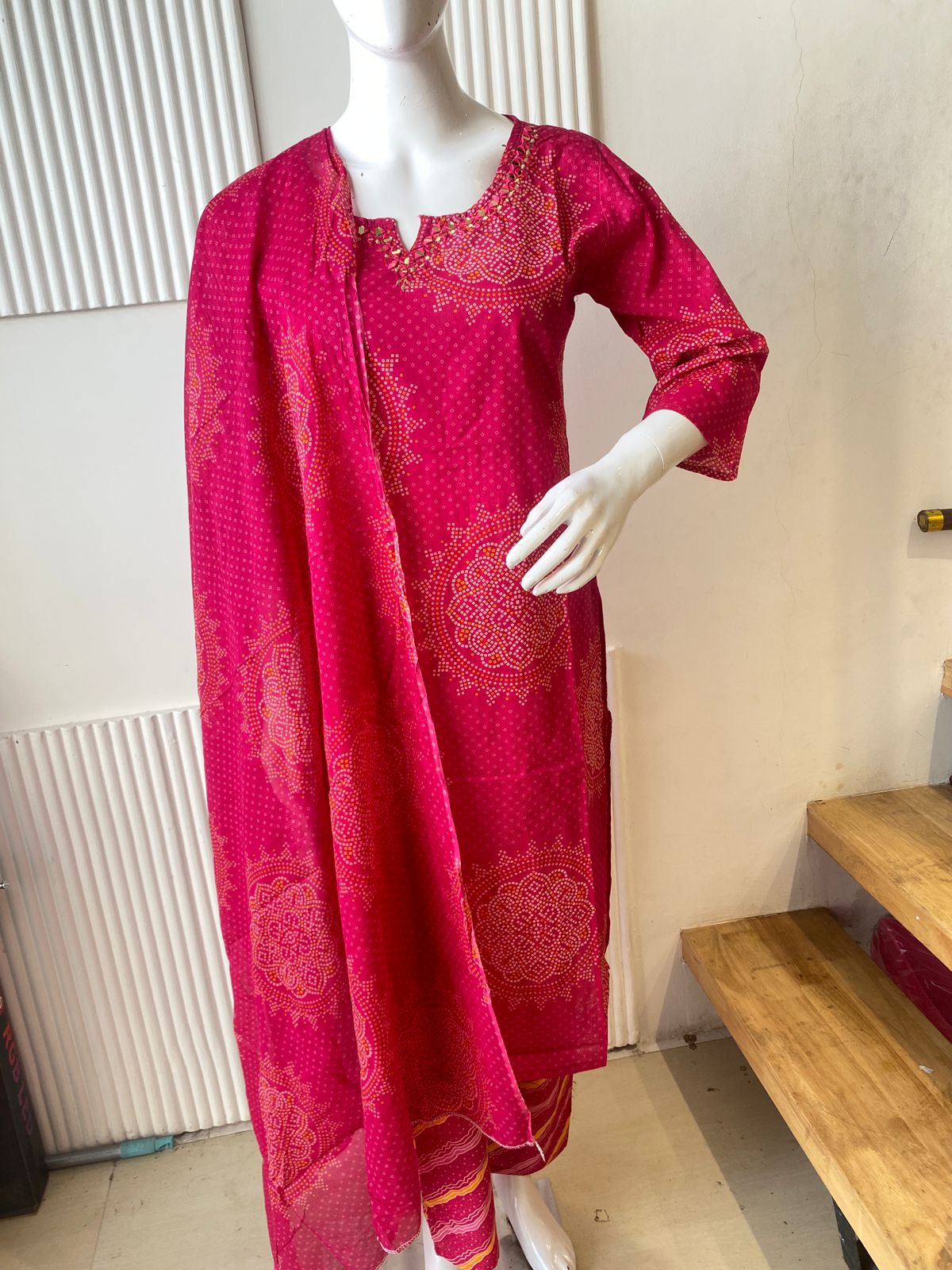 Elegant Printed Mal Mal Cotton Kurti Set