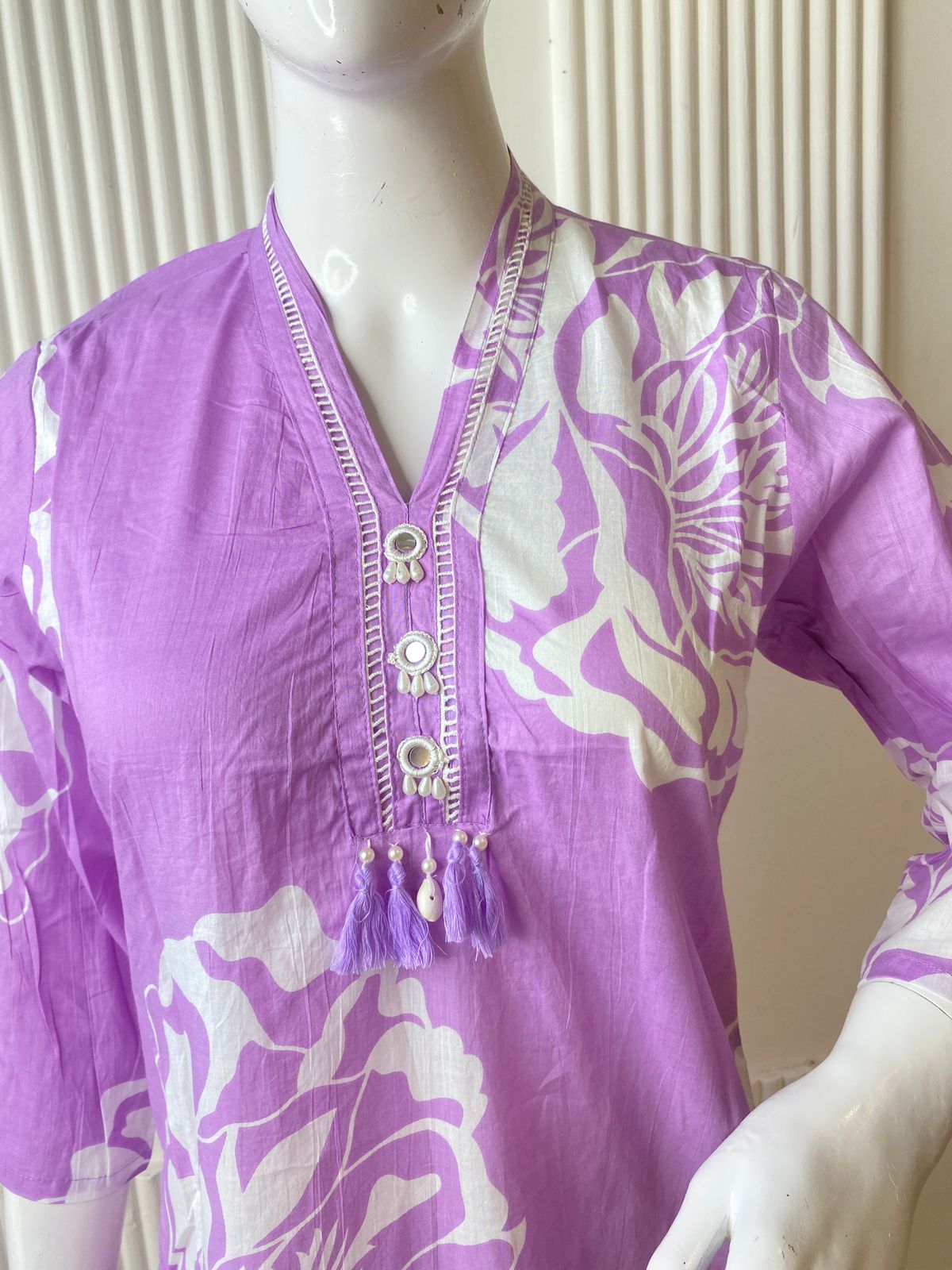Lavender Bloom Floral Print Kurti Set - Image 3