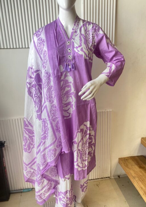 Lavender Bloom Floral Print Kurti Set