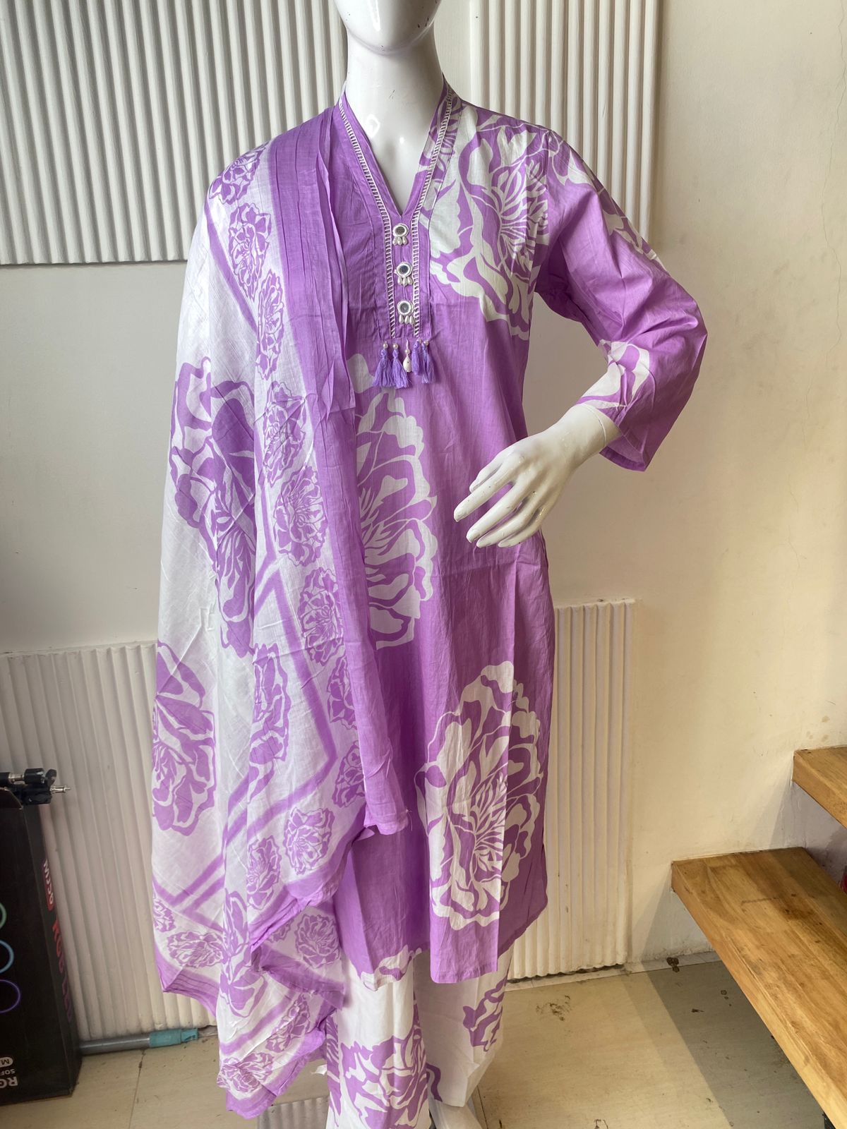 Lavender Bloom Floral Print Kurti Set