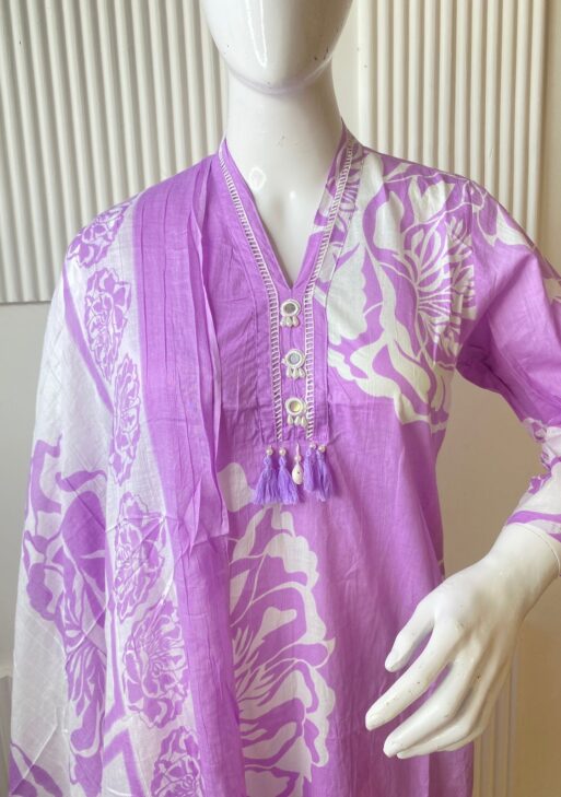 Lavender Bloom Floral Print Kurti Set