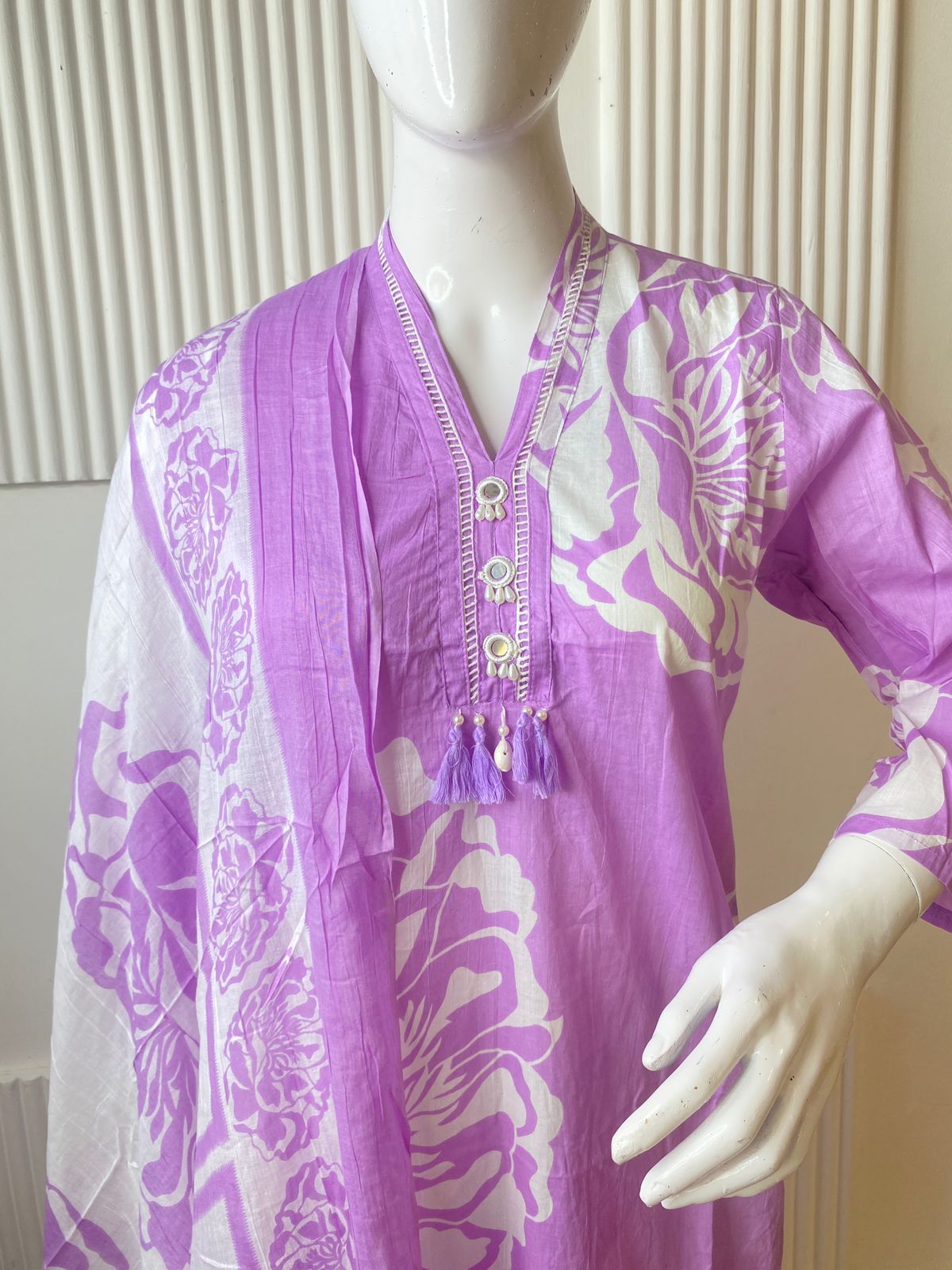 Lavender Bloom Floral Print Kurti Set