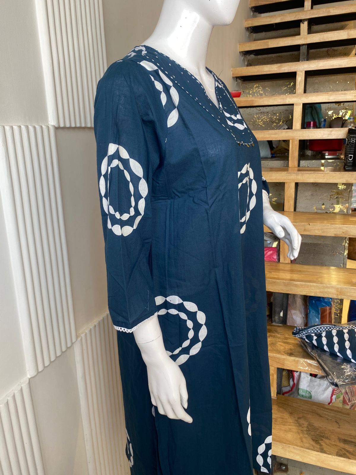 Indigo Circle Print Kurti Set - Image 3