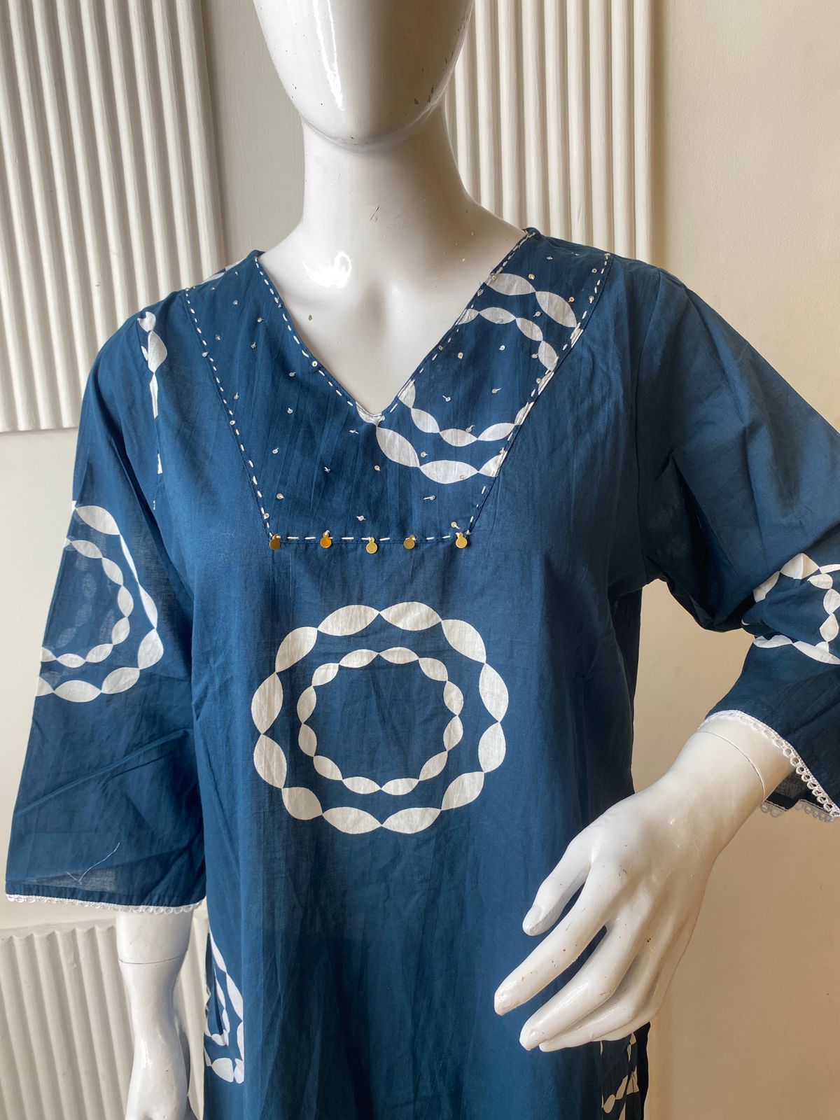 Indigo Circle Print Kurti Set