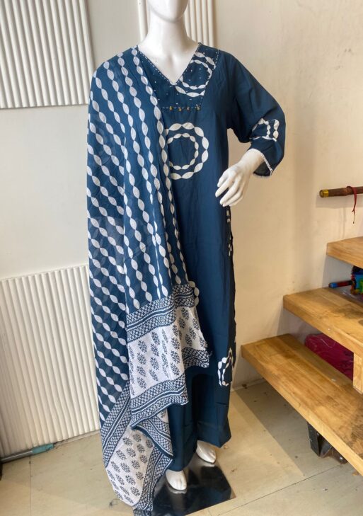 Indigo Circle Print Kurti Set