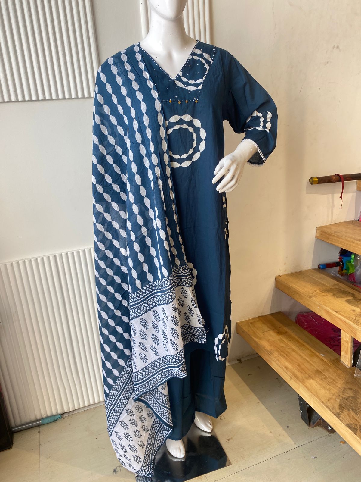 Indigo Circle Print Kurti Set