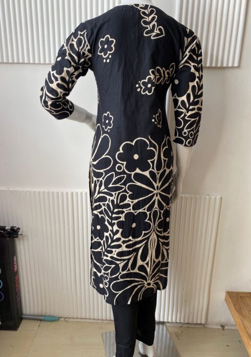 Black Floral Print Kurti Set
