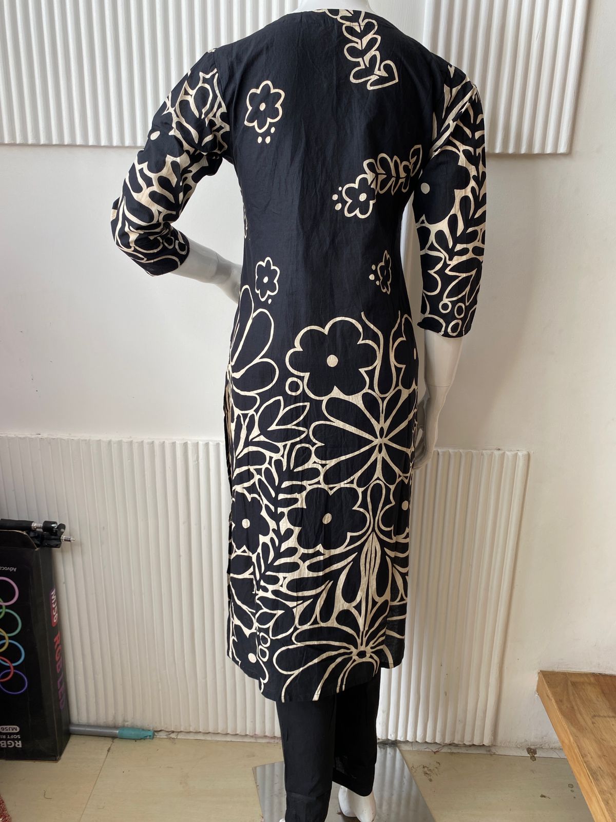 Black Floral Print Kurti Set