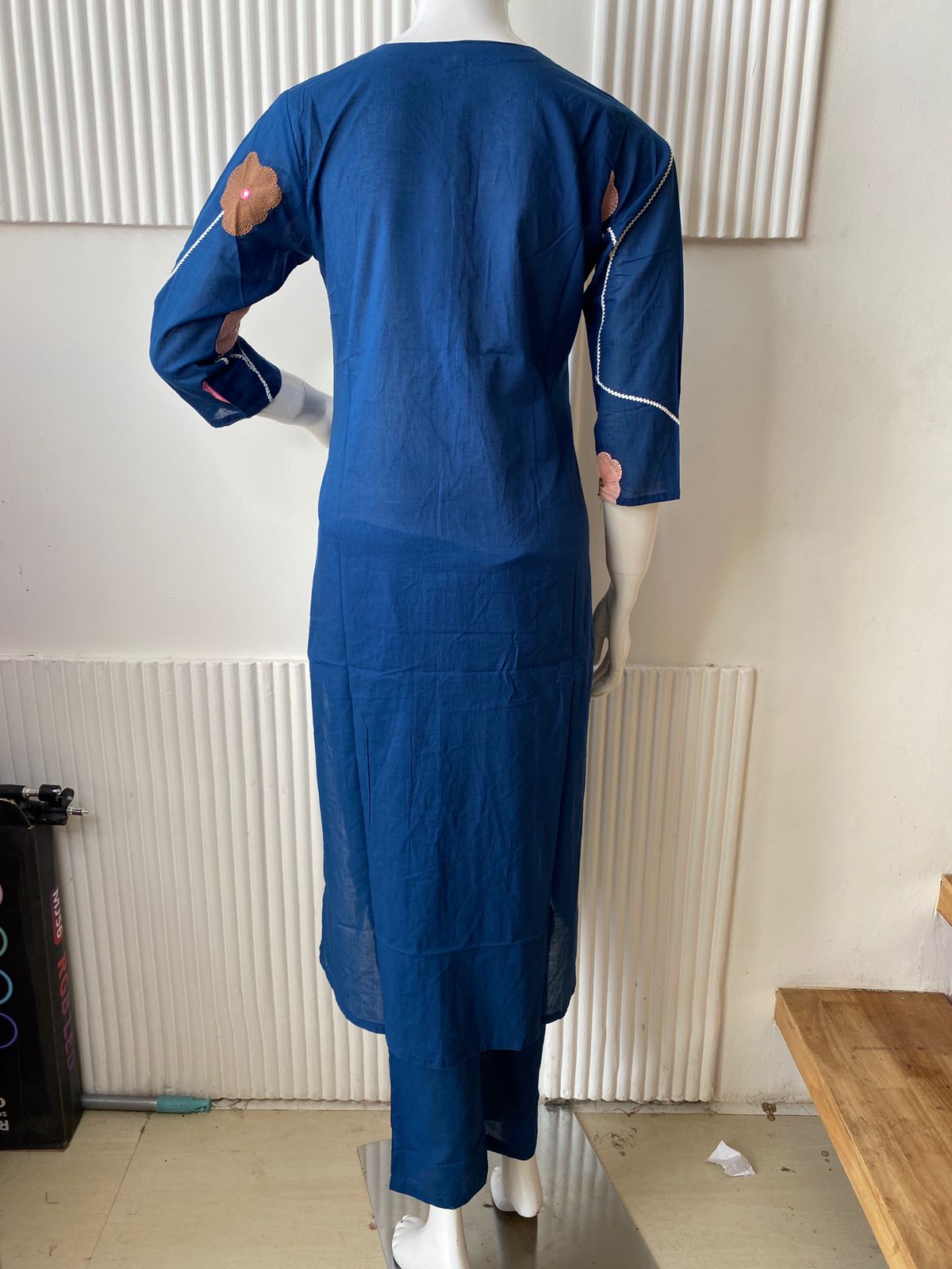 Blue Floral Embroidered Kurti Set