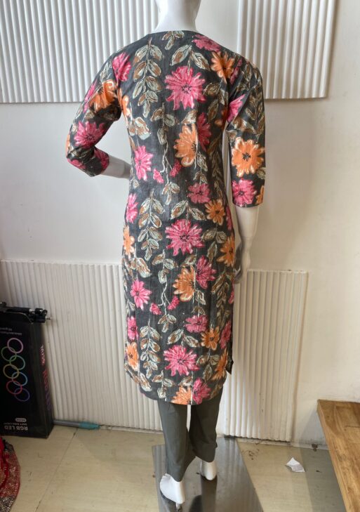 Grey Floral Print Kurti Set