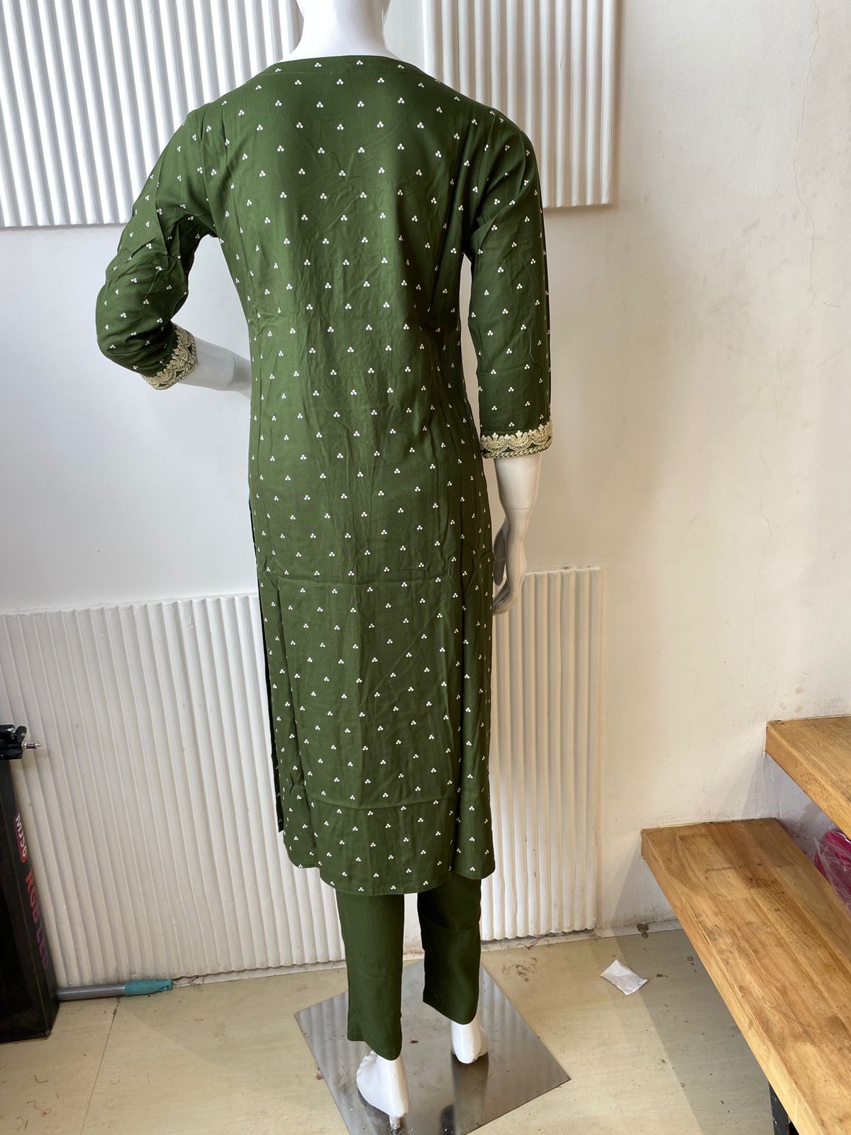 Dark Green Mandala Embroidered Kurti Set - Image 4