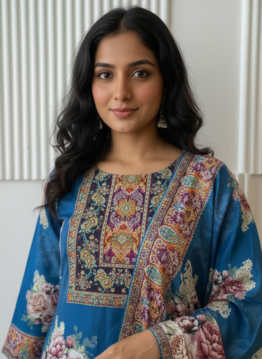 Pure Crepe Kurta Pant Dupatta Set - Image 2