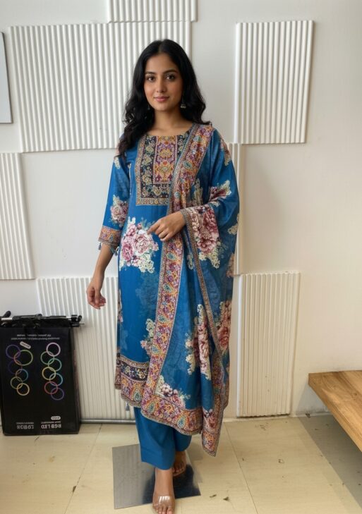 Pure Crepe Kurta Pant Dupatta Set