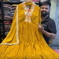 Anarkali gown with embroidered Dupatta