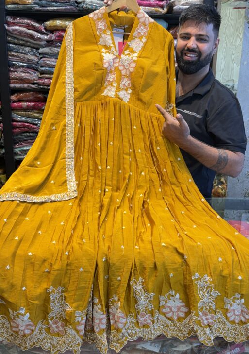 Anarkali gown with embroidered Dupatta