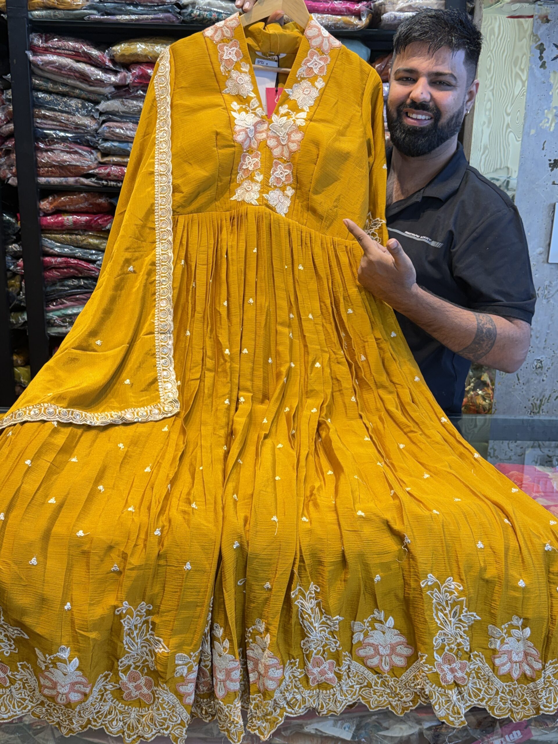 Anarkali gown with embroidered Dupatta