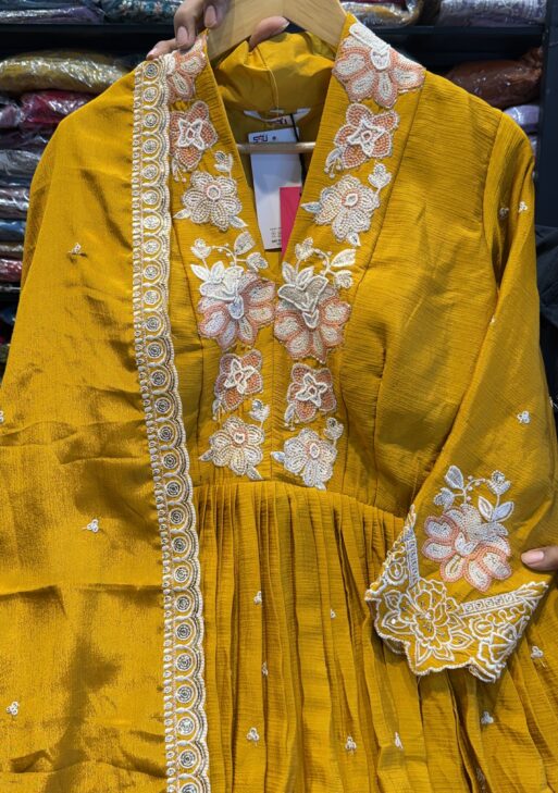 Anarkali gown with embroidered Dupatta