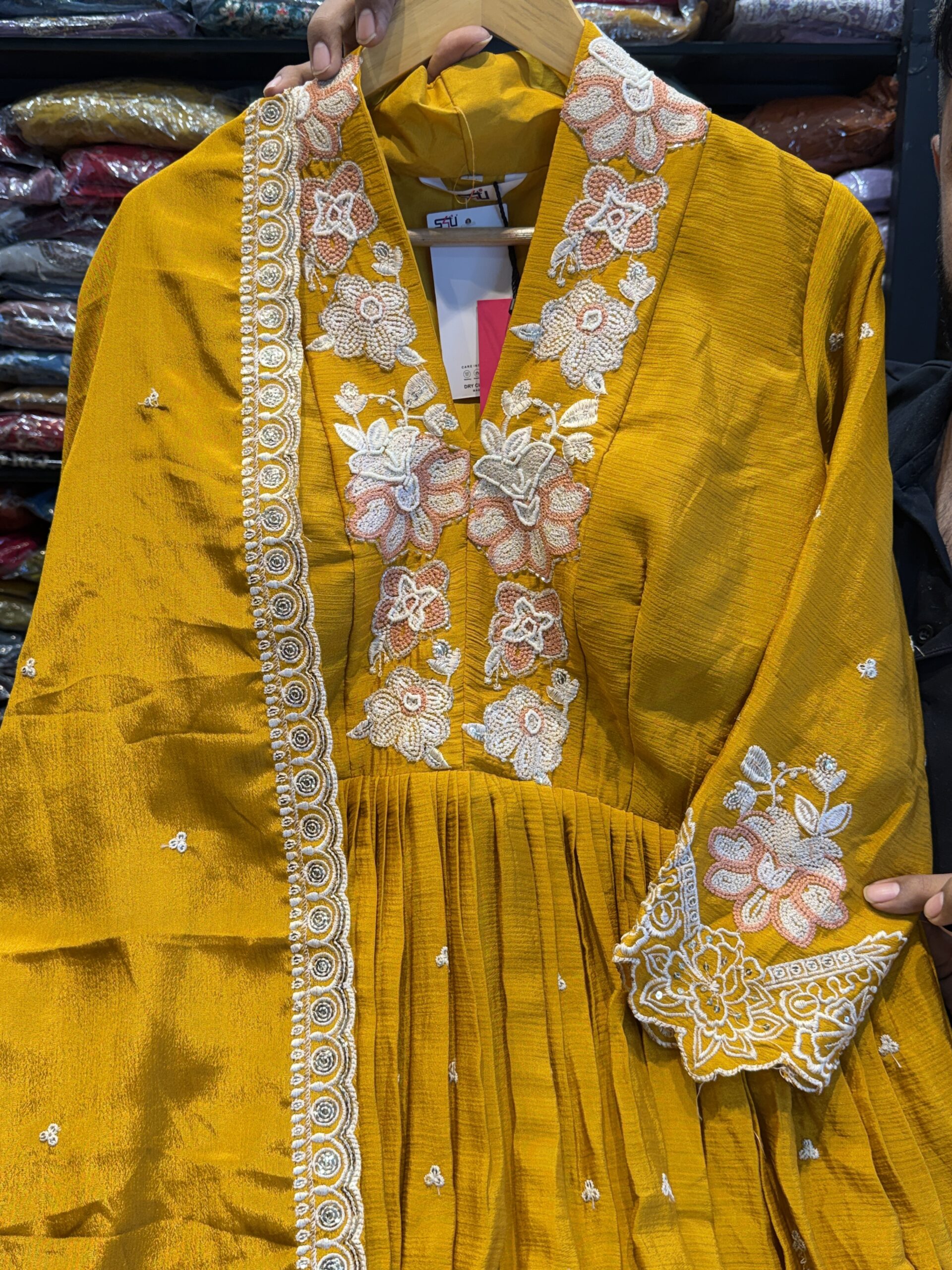 Anarkali gown with embroidered Dupatta