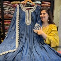 Anarkali Gown With Beautiful Border And Fully Embroidered Duppata