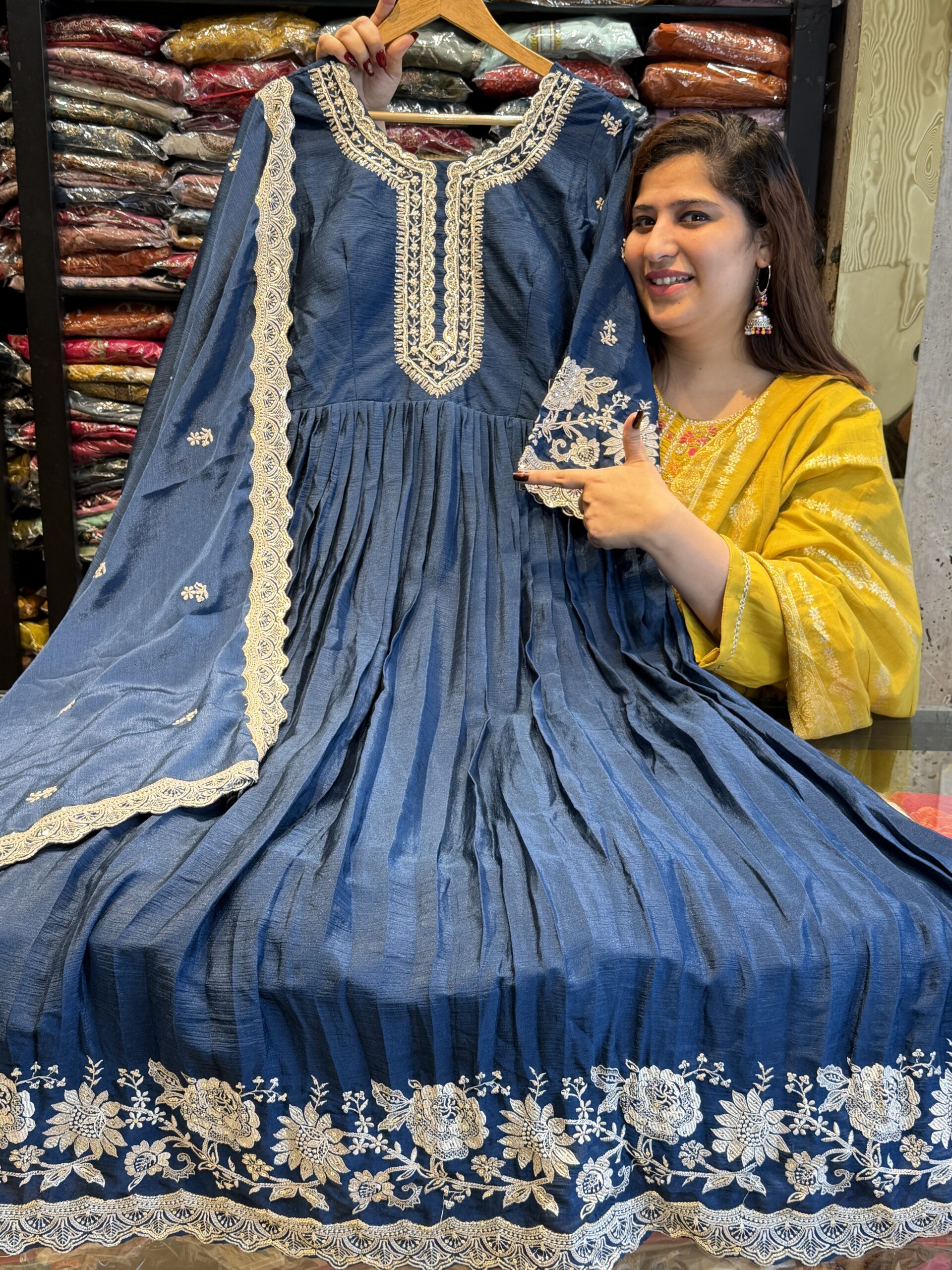 Anarkali Gown With Beautiful Border And Fully Embroidered Duppata