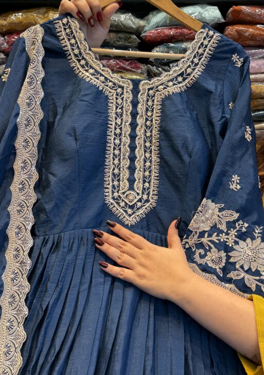 Anarkali Gown With Beautiful Border And Fully Embroidered Duppata