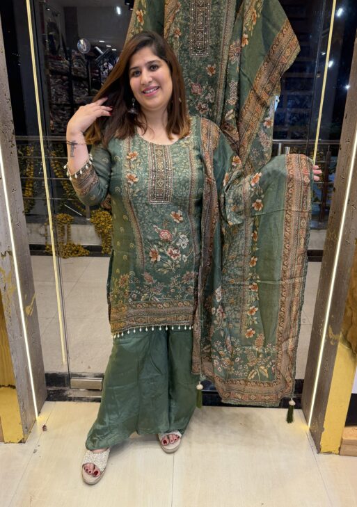 Pure Crap Fish-Cut Devider 3 Pice Kurti Set With Paints & Dupatta (23)