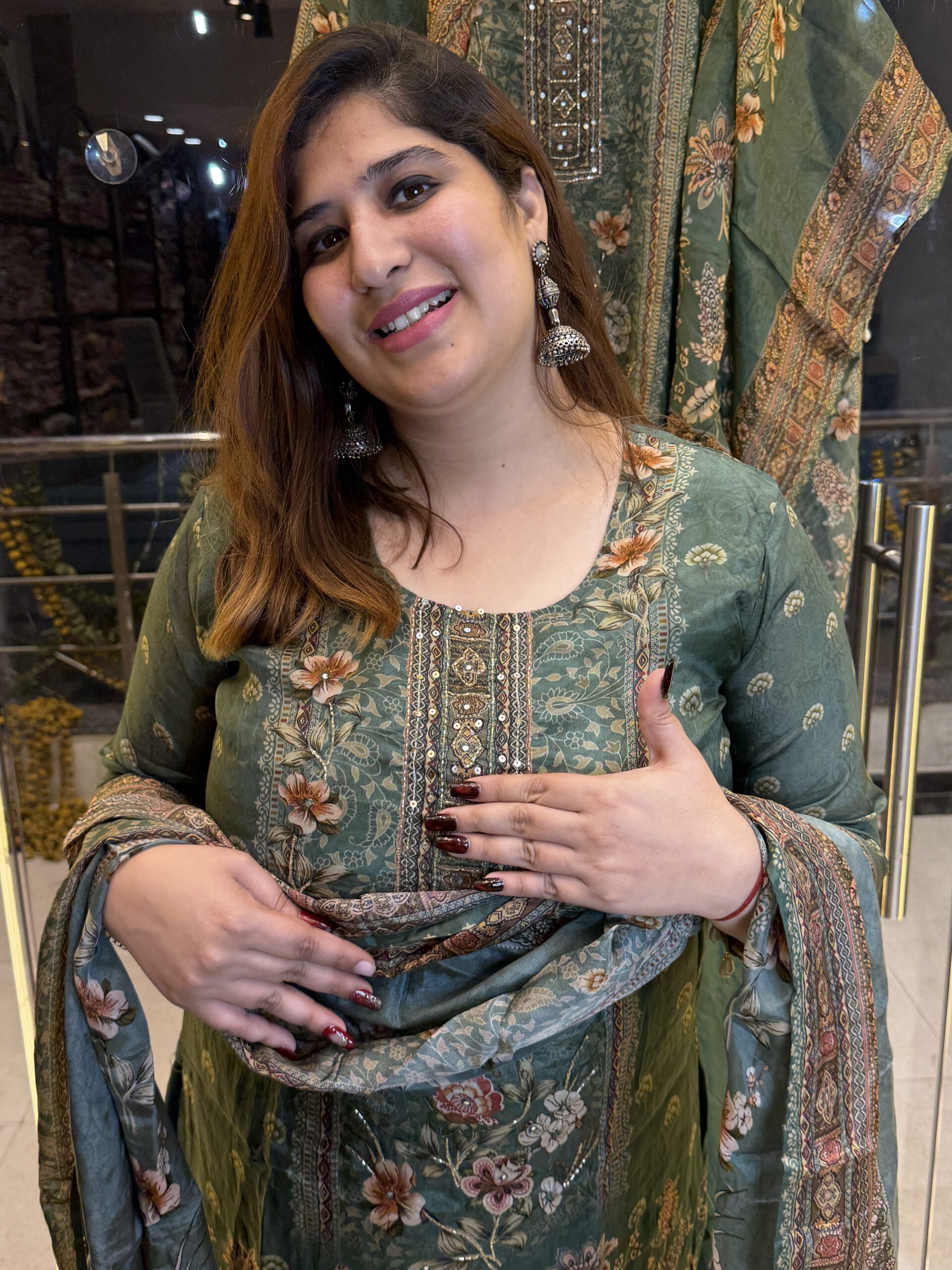 Pure Crap Fish-Cut Devider 3 Pice Kurti Set With Paints & Dupatta (23)