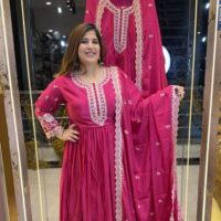 Trending Women Anarkali Gown With Dupatta Crap Fabric