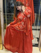 Rust Orange Floral Printed Kurti with Dupatta Set