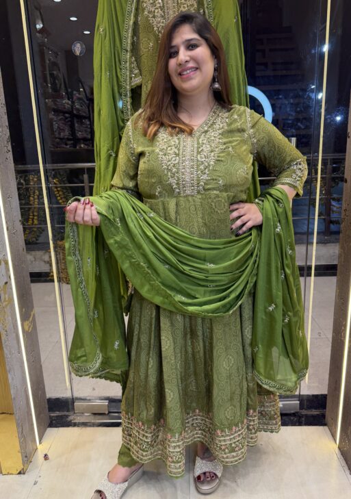 OLive Green Pure Crap Kurti Set