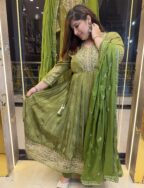 OLive Green Pure Crap Kurti Set