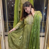 OLive Green Pure Crap Kurti Set