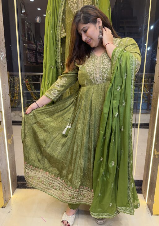 OLive Green Pure Crap Kurti Set