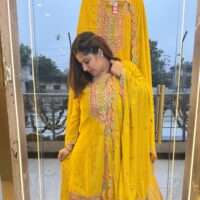 Pure Silk Mustard Yellow Kurti Set with Dupatta