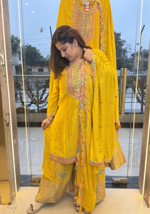 Pure Silk Mustard Yellow Kurti Set with Dupatta