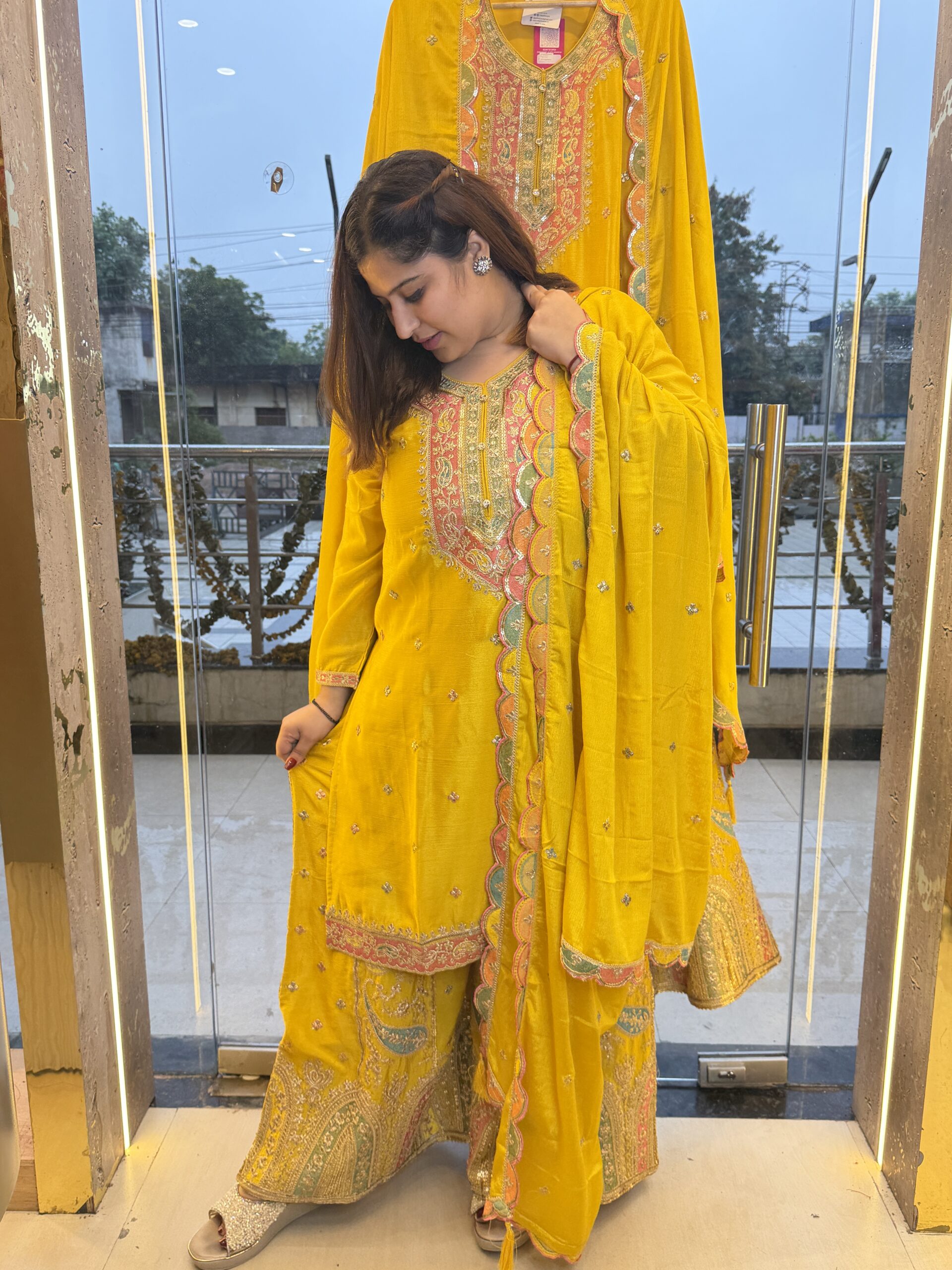 Pure Silk Mustard Yellow Kurti Set with Dupatta