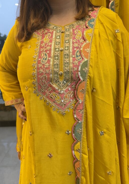 Pure Silk Mustard Yellow Kurti Set with Dupatta