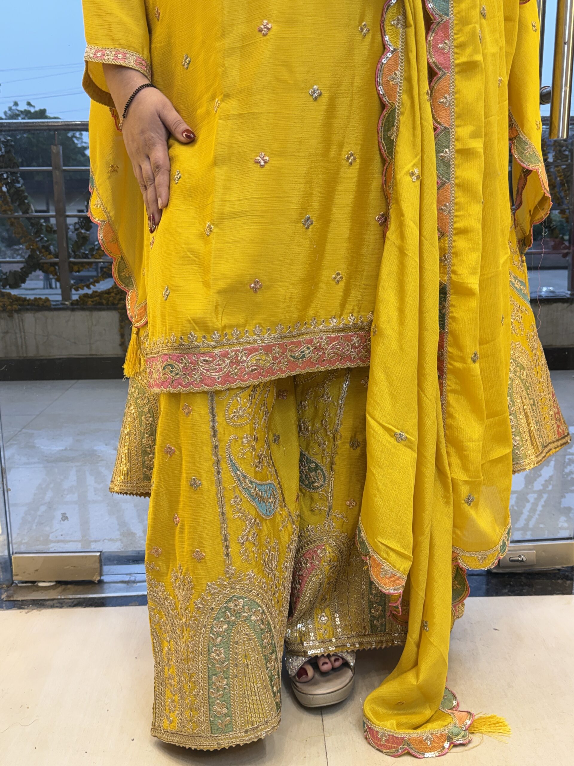 Pure Silk Mustard Yellow Kurti Set with Dupatta - Image 2