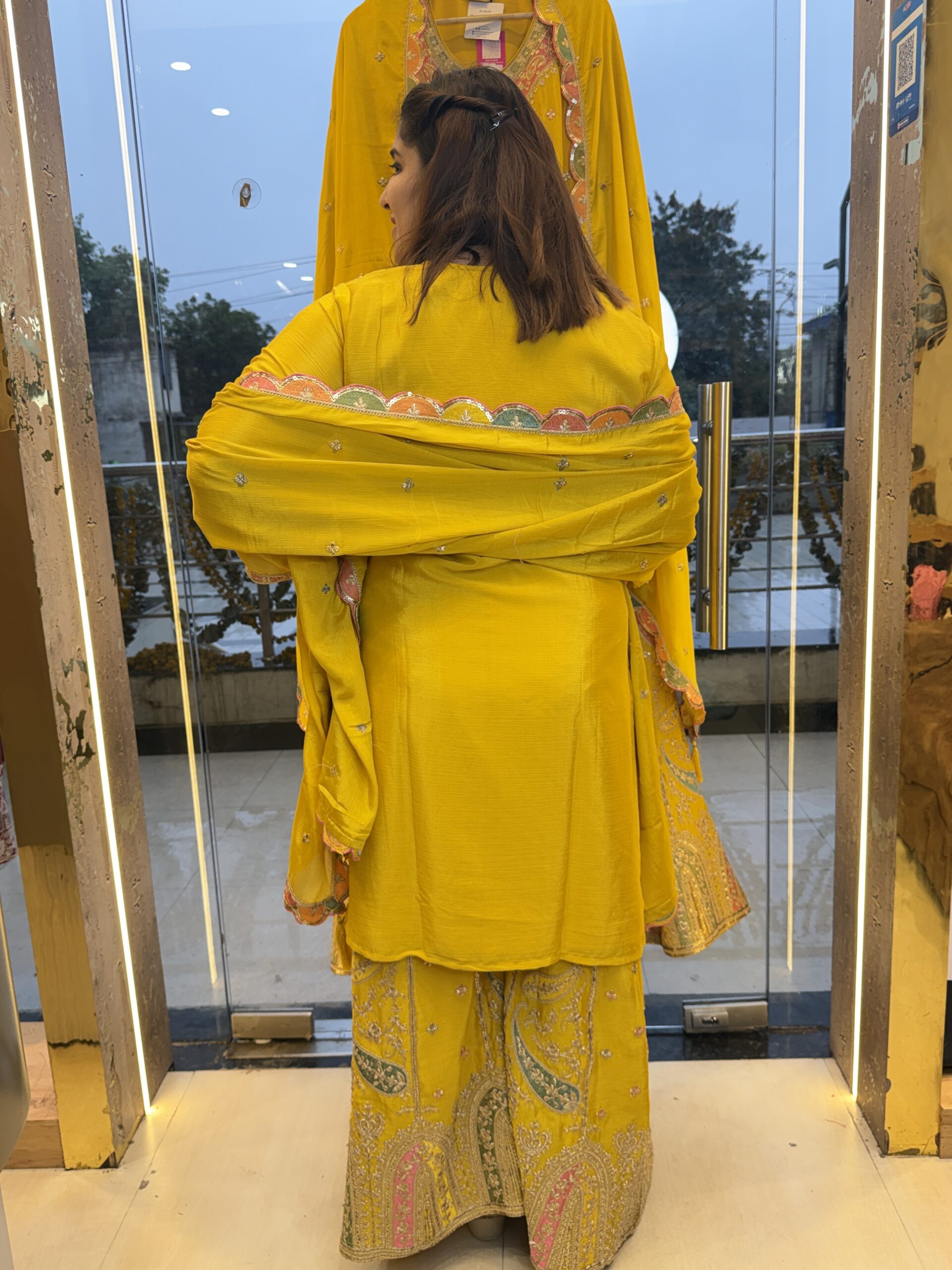 Pure Silk Mustard Yellow Kurti Set with Dupatta - Image 3