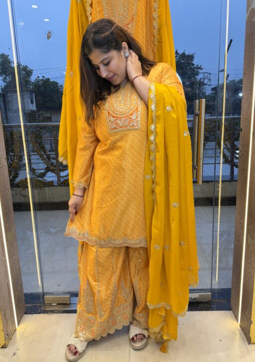 Girls Ethnical Wear Pure Silk Yellow Kurti Set with Dupatta