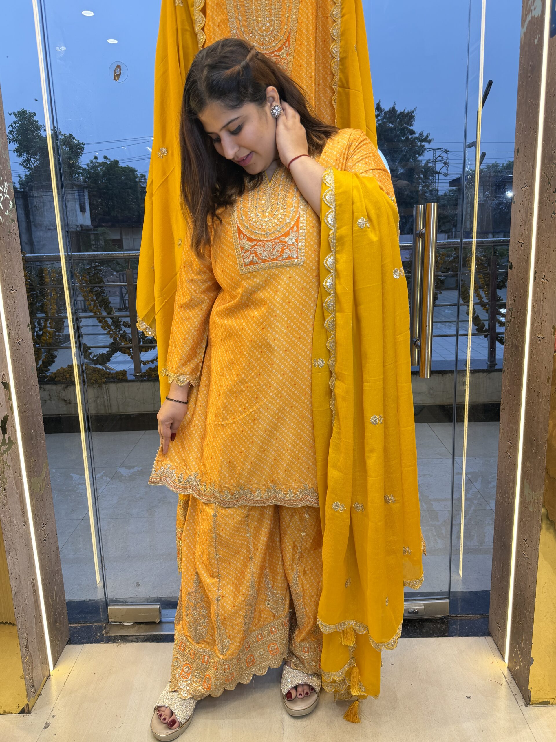 Girls Ethnical Wear Pure Silk Yellow Kurti Set with Dupatta