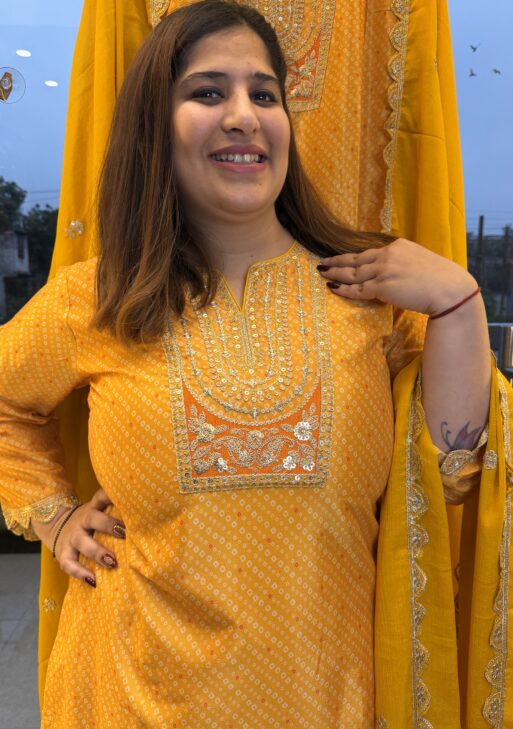 Girls Ethnical Wear Pure Silk Yellow Kurti Set with Dupatta