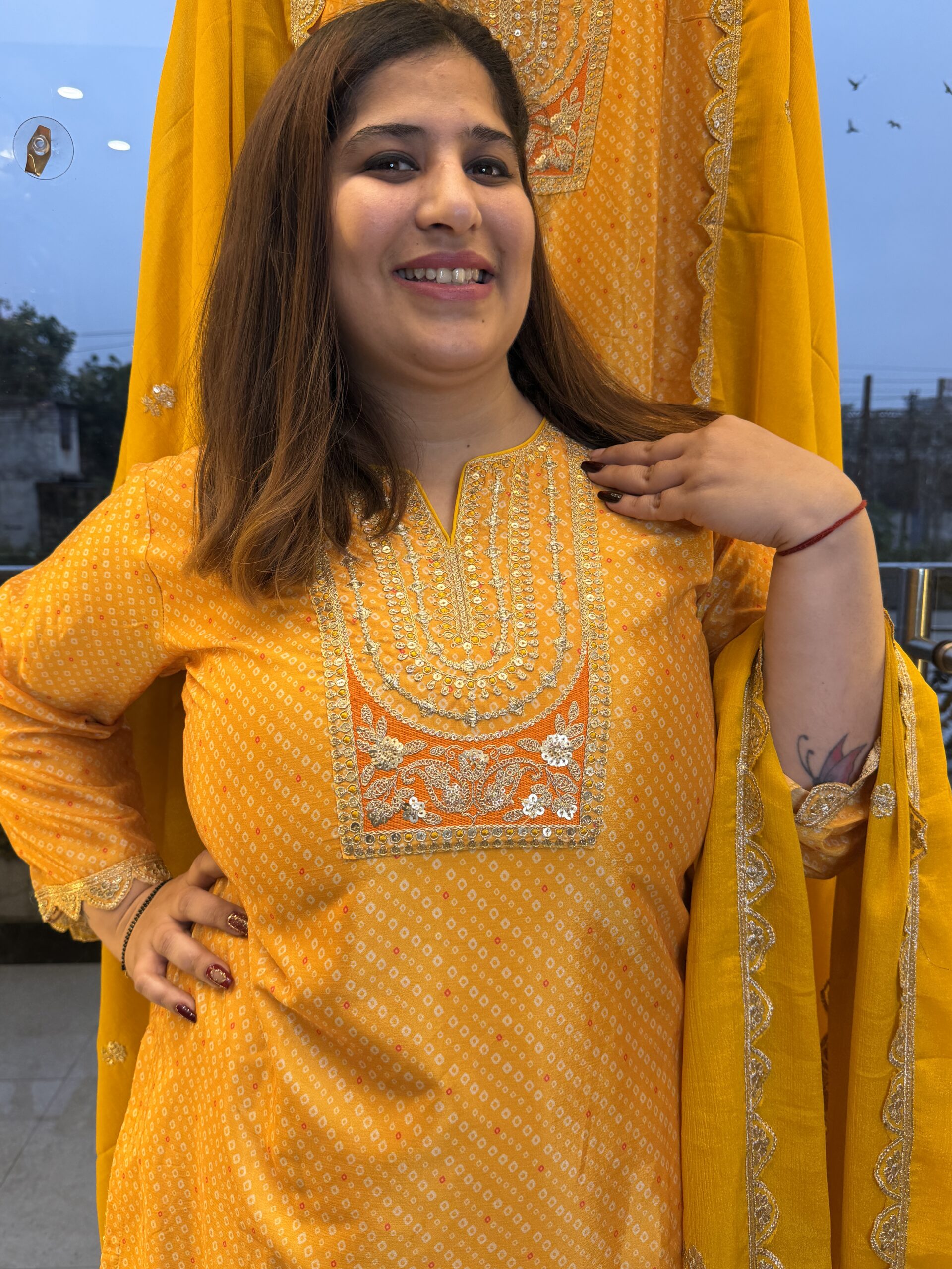 Girls Ethnical Wear Pure Silk Yellow Kurti Set with Dupatta
