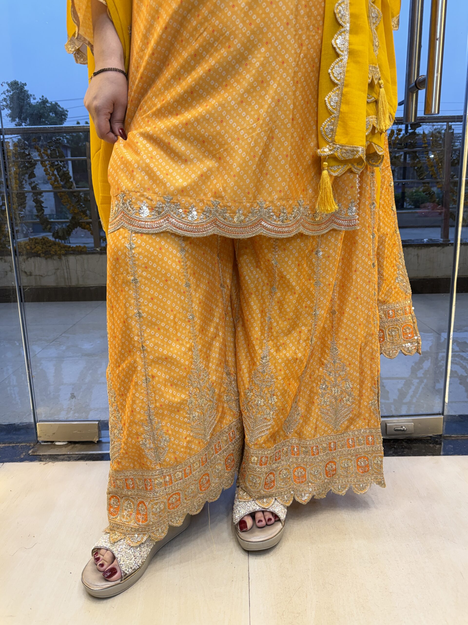 Girls Ethnical Wear Pure Silk Yellow Kurti Set with Dupatta - Image 2