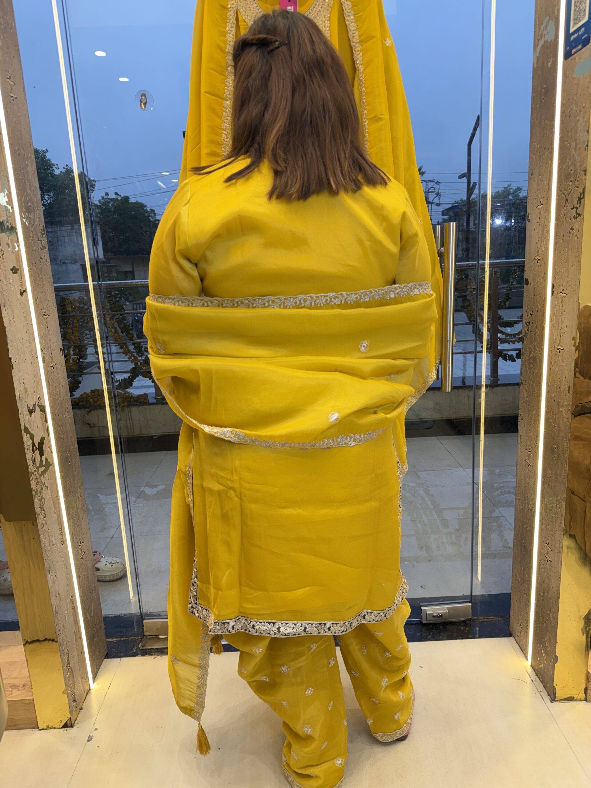 Pure Silk Mustard Yellow 3 Piece Dhoti Kurta For Women - Image 4