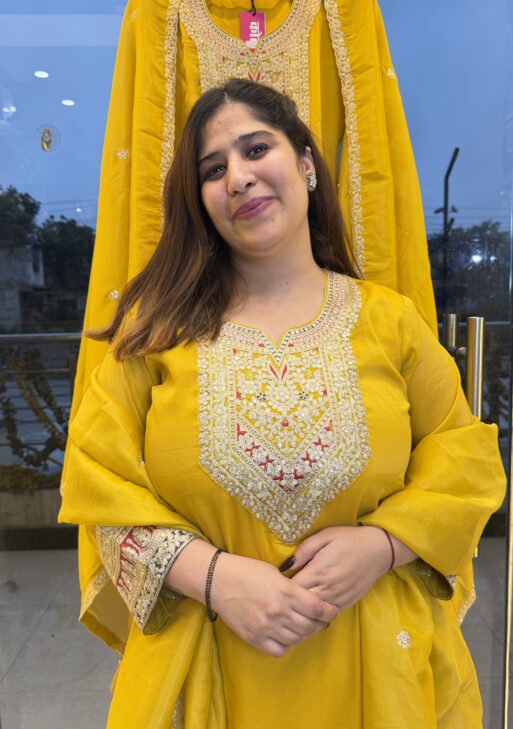 Pure Silk Mustard Yellow 3 Piece Dhoti Kurta For Women
