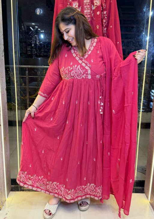 Pure Mul-Mul Cottan Anarkali Kurta Set For Women