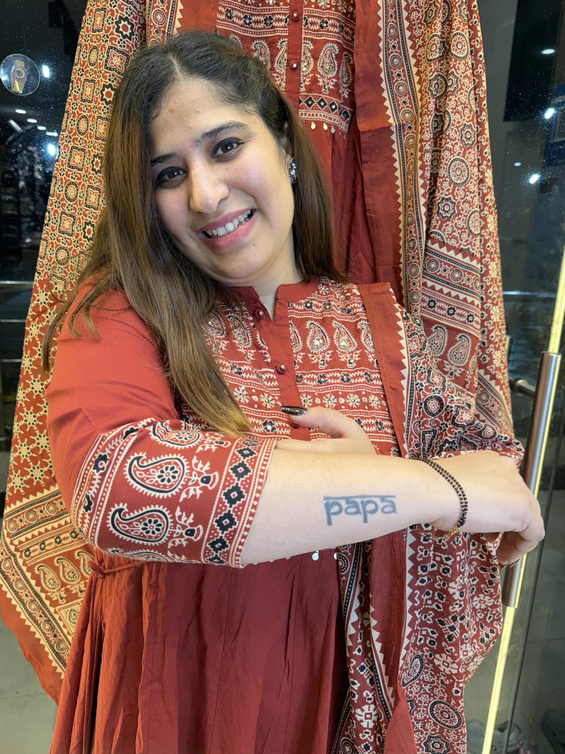 Pure Mull Cottan Dark Mehroon A-Line Straight Kurti With Paints & Dupatta Set (16) - Image 2