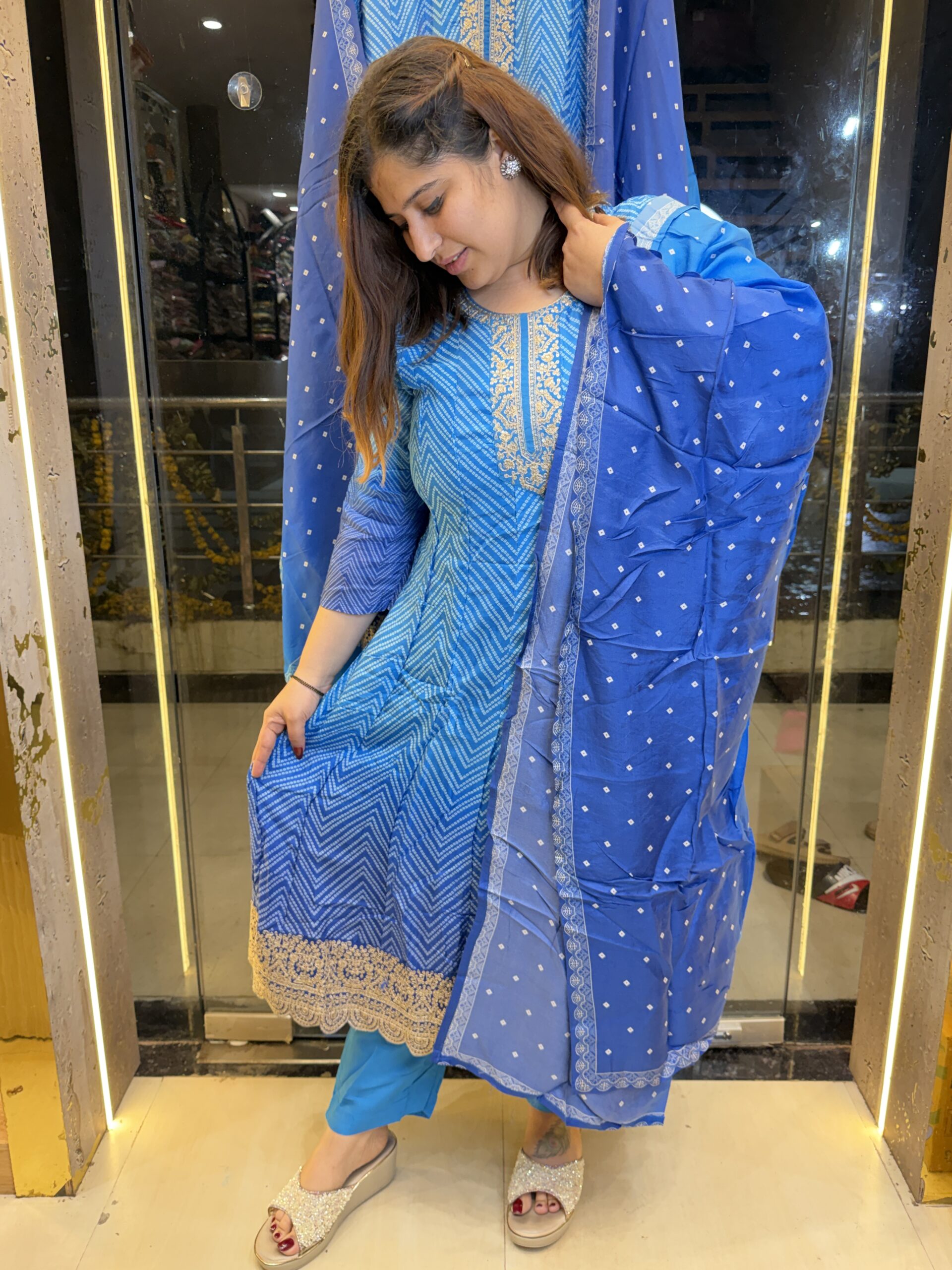 Pure Silk Sky Blue Anarkali Kurti With Dupatta Set (19) - Image 2
