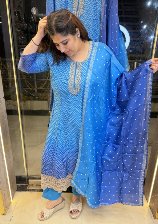 Pure Silk Sky Blue Anarkali Kurti With Dupatta Set (19)